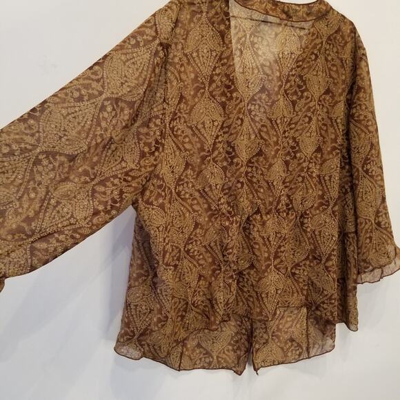 Sheer Blouse Brown Tan V- Neck  Tunic Top Plus Size 2X - Picture 11 of 11